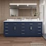 Wyndham Collection Beckett TK 84" Free Standing Double Basin Vanity Set with Cabinet and Quartz Vanity Top Dark Blue / White Quartz Top / Brushed Nickel Hardware