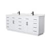 Wyndham Collection Beckett TK 84" Free Standing Double Basin Vanity Set with Cabinet and Cultured Marble Vanity Top White / Carrara Cultured Marble Top / Matte Black Hardware