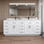 Wyndham Collection Beckett TK 84" Free Standing Double Basin Vanity Set with Cabinet and Quartz Vanity Top White / Giotto Quartz Top / Matte Black Hardware