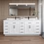 Wyndham Collection Beckett TK 84" Free Standing Double Basin Vanity Set with Cabinet and Quartz Vanity Top White / White Quartz Top / Matte Black Hardware