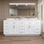 Wyndham Collection Beckett TK 84" Free Standing Double Basin Vanity Set with Cabinet and Quartz Vanity Top White / White Quartz Top / Brushed Gold Hardware