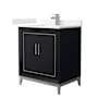 Wyndham Collection Marlena 30" Free Standing Single Basin Vanity Set with Cabinet and Cultured Marble Vanity Top Black / Carrara Cultured Marble Top / Brushed Nickel Hardware