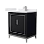 Wyndham Collection Marlena 30" Free Standing Single Basin Vanity Set with Cabinet and Cultured Marble Vanity Top Black / White Cultured Marble Top / Brushed Nickel Hardware