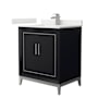 Wyndham Collection Marlena 30" Free Standing Single Basin Vanity Set with Cabinet and Quartz Vanity Top Black / White Quartz Top / Brushed Nickel Hardware