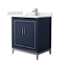 Wyndham Collection Marlena 30" Free Standing Single Basin Vanity Set with Cabinet and Cultured Marble Vanity Top Dark Blue / White Cultured Marble Top / Brushed Nickel Hardware