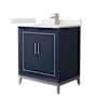 Wyndham Collection Marlena 30" Free Standing Single Basin Vanity Set with Cabinet and Quartz Vanity Top Dark Blue / White Quartz Top / Brushed Nickel Hardware