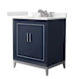 Wyndham Collection Marlena 30" Free Standing Single Basin Vanity Set with Cabinet and Quartz Vanity Top Dark Blue / White Quartz Top / Brushed Nickel Hardware