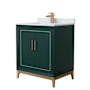 Wyndham Collection Marlena 30" Free Standing Single Basin Vanity Set with Cabinet and Marble Vanity Top Green / Satin Bronze Hardware