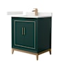 Wyndham Collection Marlena 30" Free Standing Single Basin Vanity Set with Cabinet and Quartz Vanity Top Green / White Quartz Top / Satin Bronze Hardware