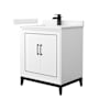 Wyndham Collection Marlena 30" Free Standing Single Basin Vanity Set with Cabinet and Cultured Marble Vanity Top White / Carrara Cultured Marble Top / Matte Black Hardware