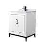 Wyndham Collection Marlena 30" Free Standing Single Basin Vanity Set with Cabinet and Marble Vanity Top White / Matte Black Hardware