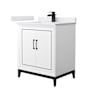 Wyndham Collection Marlena 30" Free Standing Single Basin Vanity Set with Cabinet and Cultured Marble Vanity Top White / White Cultured Marble Top / Matte Black Hardware
