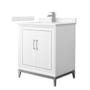 Wyndham Collection Marlena 30" Free Standing Single Basin Vanity Set with Cabinet and Cultured Marble Vanity Top White / Carrara Cultured Marble Top / Brushed Nickel Hardware