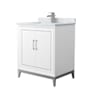 Wyndham Collection Marlena 30" Free Standing Single Basin Vanity Set with Cabinet and Marble Vanity Top White / Brushed Nickel Hardware