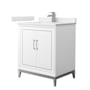 Wyndham Collection Marlena 30" Free Standing Single Basin Vanity Set with Cabinet and Cultured Marble Vanity Top White / White Cultured Marble Top / Brushed Nickel Hardware