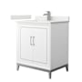 Wyndham Collection Marlena 30" Free Standing Single Basin Vanity Set with Cabinet and Quartz Vanity Top White / White Quartz Top / Brushed Nickel Hardware