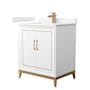 Wyndham Collection Marlena 30" Free Standing Single Basin Vanity Set with Cabinet and Cultured Marble Vanity Top White / Carrara Cultured Marble Top / Satin Bronze Hardware