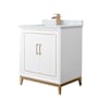 Wyndham Collection Marlena 30" Free Standing Single Basin Vanity Set with Cabinet and Marble Vanity Top White / Satin Bronze Hardware