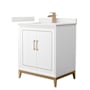 Wyndham Collection Marlena 30" Free Standing Single Basin Vanity Set with Cabinet and Quartz Vanity Top White / White Quartz Top / Satin Bronze Hardware