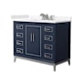 Wyndham Collection Marlena 42" Free Standing Single Basin Vanity Set with Cabinet and Cultured Marble Vanity Top Dark Blue / Carrara Cultured Marble Top / Brushed Nickel Hardware