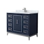 Wyndham Collection Marlena 42" Free Standing Single Basin Vanity Set with Cabinet and Marble Vanity Top Dark Blue / Brushed Nickel Hardware