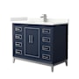 Wyndham Collection Marlena 42" Free Standing Single Basin Vanity Set with Cabinet and Quartz Vanity Top Dark Blue / Giotto Quartz Top / Brushed Nickel Hardware