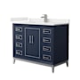 Wyndham Collection Marlena 42" Free Standing Single Basin Vanity Set with Cabinet and Quartz Vanity Top Dark Blue / White Quartz Top / Brushed Nickel Hardware