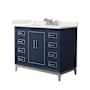 Wyndham Collection Marlena 42" Free Standing Single Basin Vanity Set with Cabinet and Quartz Vanity Top Dark Blue / White Quartz Top / Brushed Nickel Hardware