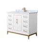 Wyndham Collection Marlena 42" Free Standing Single Basin Vanity Set with Cabinet and Marble Vanity Top White / Satin Bronze Hardware