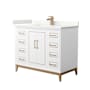 Wyndham Collection Marlena 42" Free Standing Single Basin Vanity Set with Cabinet and Quartz Vanity Top White / Giotto Quartz Top / Satin Bronze Hardware