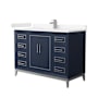 Wyndham Collection Marlena 48" Free Standing Single Basin Vanity Set with Cabinet and Cultured Marble Vanity Top Dark Blue / Carrara Cultured Marble Top / Brushed Nickel Hardware