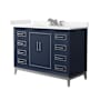 Wyndham Collection Marlena 48" Free Standing Single Basin Vanity Set with Cabinet and Cultured Marble Vanity Top Dark Blue / Carrara Cultured Marble Top / Brushed Nickel Hardware