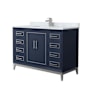 Wyndham Collection Marlena 48" Free Standing Single Basin Vanity Set with Cabinet and Marble Vanity Top Dark Blue / Brushed Nickel Hardware