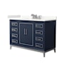 Wyndham Collection Marlena 48" Free Standing Single Basin Vanity Set with Cabinet and Quartz Vanity Top Dark Blue / Giotto Quartz Top / Brushed Nickel Hardware
