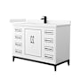 Wyndham Collection Marlena 48" Free Standing Single Basin Vanity Set with Cabinet and Cultured Marble Vanity Top White / Carrara Cultured Marble Top / Matte Black Hardware