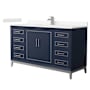 Wyndham Collection Marlena 60" Free Standing Single Basin Vanity Set with Cabinet and Cultured Marble Vanity Top Dark Blue / Carrara Cultured Marble Top / Brushed Nickel Hardware