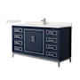 Wyndham Collection Marlena 60" Free Standing Single Basin Vanity Set with Cabinet and Quartz Vanity Top Dark Blue / White Quartz Top / Brushed Nickel Hardware