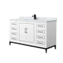 Wyndham Collection Marlena 60" Free Standing Single Basin Vanity Set with Cabinet and Marble Vanity Top White / Matte Black Hardware