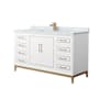 Wyndham Collection Marlena 60" Free Standing Single Basin Vanity Set with Cabinet and Marble Vanity Top White / Satin Bronze Hardware