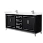 Wyndham Collection Marlena 72" Free Standing Double Basin Vanity Set with Cabinet and Cultured Marble Vanity Top Black / Carrara Cultured Marble Top / Brushed Nickel Hardware