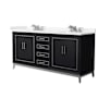 Wyndham Collection Marlena 72" Free Standing Double Basin Vanity Set with Cabinet and Cultured Marble Vanity Top Black / Carrara Cultured Marble Top / Brushed Nickel Hardware
