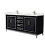 Wyndham Collection Marlena 72" Free Standing Double Basin Vanity Set with Cabinet and Quartz Vanity Top Black / White Quartz Top / Brushed Nickel Hardware