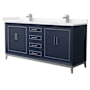 Wyndham Collection Marlena 72" Free Standing Double Basin Vanity Set with Cabinet and Cultured Marble Vanity Top Dark Blue / Carrara Cultured Marble Top / Brushed Nickel Hardware