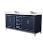 Wyndham Collection Marlena 72" Free Standing Double Basin Vanity Set with Cabinet and Cultured Marble Vanity Top Dark Blue / Carrara Cultured Marble Top / Brushed Nickel Hardware