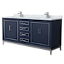 Wyndham Collection Marlena 72" Free Standing Double Basin Vanity Set with Cabinet and Marble Vanity Top Dark Blue / Brushed Nickel Hardware