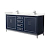 Wyndham Collection Marlena 72" Free Standing Double Basin Vanity Set with Cabinet and Quartz Vanity Top Dark Blue / Giotto Quartz Top / Brushed Nickel Hardware