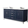 Wyndham Collection Marlena 72" Free Standing Double Basin Vanity Set with Cabinet and Quartz Vanity Top Dark Blue / Giotto Quartz Top / Brushed Nickel Hardware