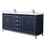 Wyndham Collection Marlena 72" Free Standing Double Basin Vanity Set with Cabinet and Cultured Marble Vanity Top Dark Blue / White Cultured Marble Top / Brushed Nickel Hardware