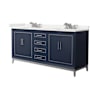 Wyndham Collection Marlena 72" Free Standing Double Basin Vanity Set with Cabinet and Quartz Vanity Top Dark Blue / White Quartz Top / Brushed Nickel Hardware