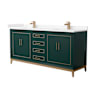 Wyndham Collection Marlena 72" Free Standing Double Basin Vanity Set with Cabinet and Cultured Marble Vanity Top Green / Carrara Cultured Marble Top / Satin Bronze Hardware